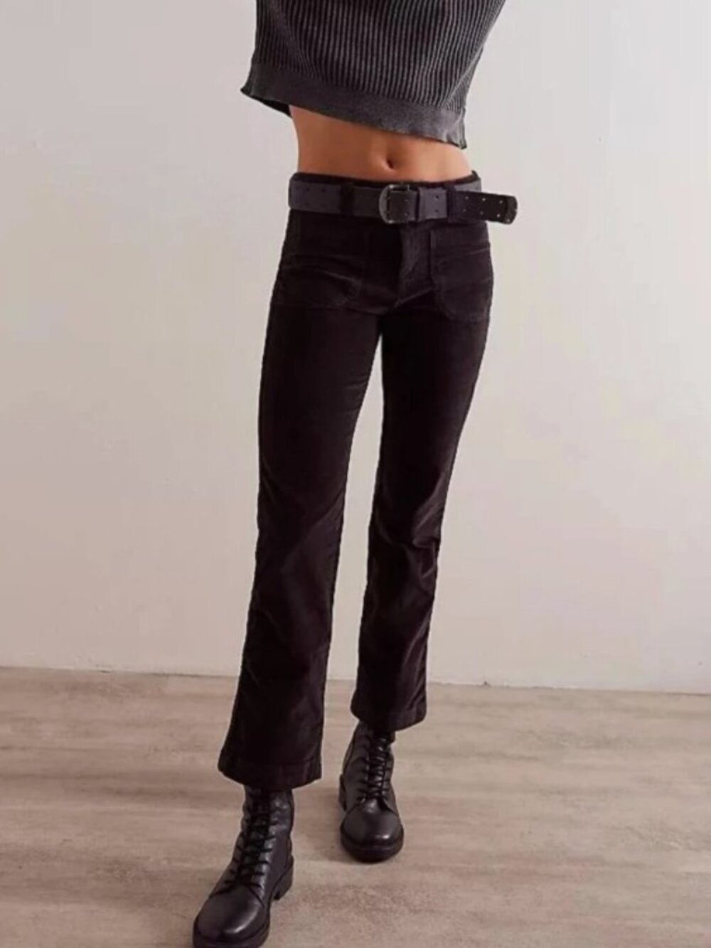 FREE PEOPLE High Time Velvet Kick Flare Pants Black Size 6 NWT
